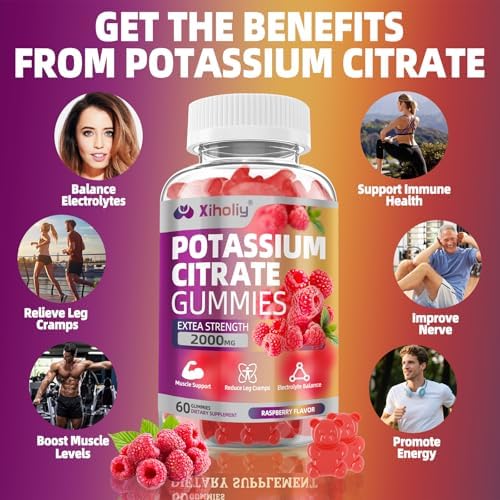 Gomitas de Citrato de Potasio 2000mg, Suplemento Electrolítico Potente con Magnesio, Zinc y Vitaminas C, D3 y K2, 60 Chews para Equilibrio - imagen 2