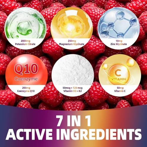 Gomitas de Citrato de Potasio 2000mg, Suplemento Electrolítico Potente con Magnesio, Zinc y Vitaminas C, D3 y K2, 60 Chews para Equilibrio - imagen 4