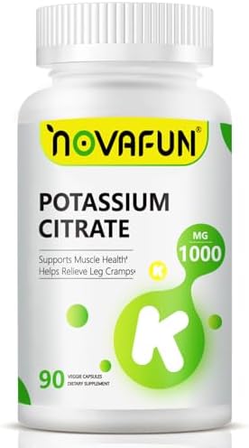 Suplemento de Citrato de Potasio Novafun 1000mg para Calambres Musculares, Salud del Corazón, Vegano, No Transgénico, Sin Gluten, 90 Cápsulas - imagen 1