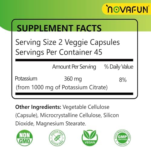Suplemento de Citrato de Potasio Novafun 1000mg para Calambres Musculares, Salud del Corazón, Vegano, No Transgénico, Sin Gluten, 90 Cápsulas - imagen 2