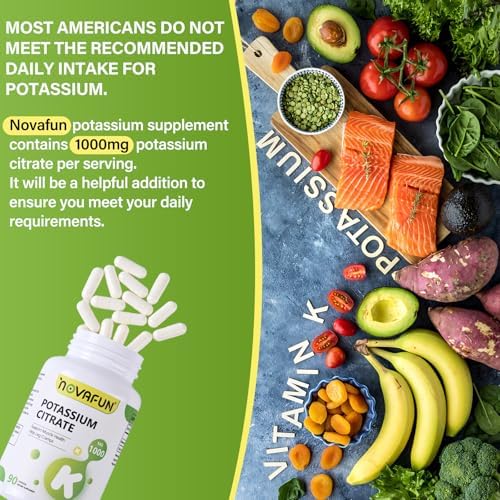 Suplemento de Citrato de Potasio Novafun 1000mg para Calambres Musculares, Salud del Corazón, Vegano, No Transgénico, Sin Gluten, 90 Cápsulas - imagen 3
