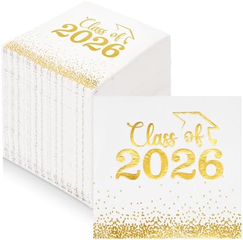 Mljsh 100 Piezas Servilletas de Graduación Clase 2026 - Servilletas de Cóctel Blancas con Puntos Dorados para Fiestas y Decoraciones - imagen 1
