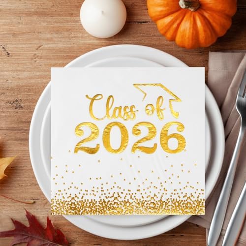 Mljsh 100 Piezas Servilletas de Graduación Clase 2026 - Servilletas de Cóctel Blancas con Puntos Dorados para Fiestas y Decoraciones - imagen 6