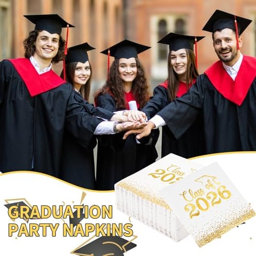 Mljsh 100 Piezas Servilletas de Graduación Clase 2026 - Servilletas de Cóctel Blancas con Puntos Dorados para Fiestas y Decoraciones - imagen 7