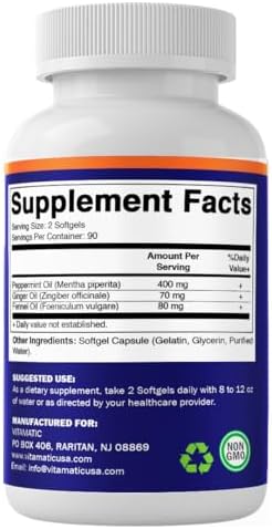 Gel de Aceite de Menta Vitamatic con Aceites de Jengibre y Hinojo, 550mg por Porción, 180 Cápsulas Blandas - imagen 8