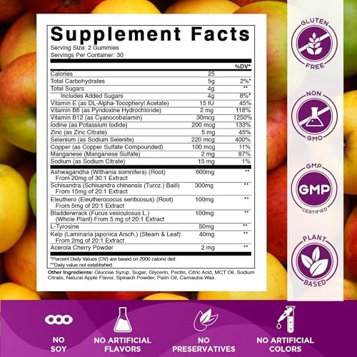Gomitas Veganas Vitamatic para Apoyo a la Tiroides con Yodo y Kelp – 60 Unidades para Mejorar Energía y Aumentar Metabolismo - imagen 2