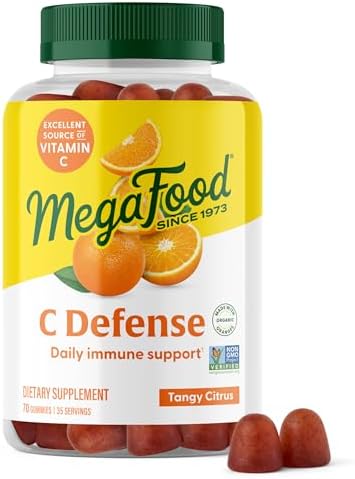 Suplemento diario de vitamina C MegaFood C Defense - Gomitas masticables de vitamina C, apoyo inmunológico, sabor cítrico, hecho con alimentos - imagen 1