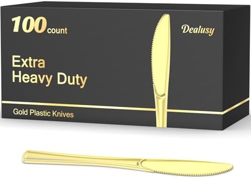 Cuchillos Desechables de Plástico Dorados Dealusy, 100 Piezas, Resistentes al Calor, BPA-Free, Ideales para Fiestas y Eventos - imagen 1
