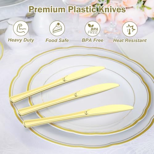 Cuchillos Desechables de Plástico Dorados Dealusy, 100 Piezas, Resistentes al Calor, BPA-Free, Ideales para Fiestas y Eventos - imagen 3