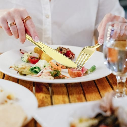 Cuchillos Desechables de Plástico Dorados Dealusy, 100 Piezas, Resistentes al Calor, BPA-Free, Ideales para Fiestas y Eventos - imagen 7