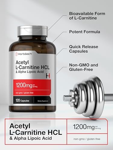 Horbäach Acetil L-Carnitina HCL y Ácido Alfa Lipoico 1200mg | 120 Cápsulas | Suplemento Libre de OGM y Gluten - imagen 3