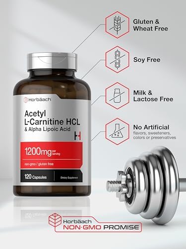 Horbäach Acetil L-Carnitina HCL y Ácido Alfa Lipoico 1200mg | 120 Cápsulas | Suplemento Libre de OGM y Gluten - imagen 4