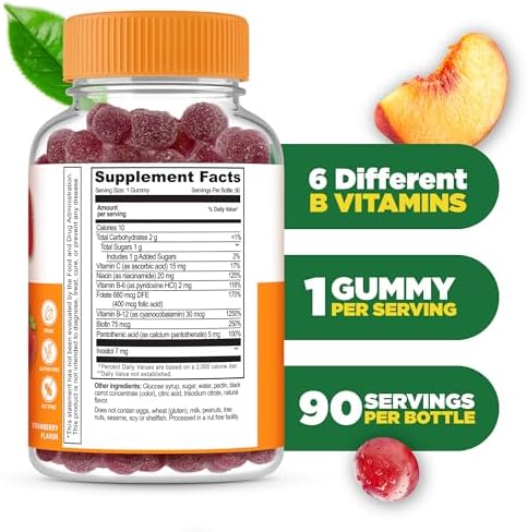 Gomitas de Complejo de Vitamina B Lifeable para Adultos | Con Vitamina C | Deliciosas Gomitas para Energía y Sistema Nervioso | 90 Gomitas Veganas - imagen 2