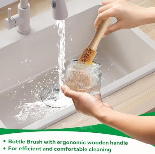 Set de Cepillos de Cocina de Bambú VALENTISE - 5 Piezas, 4 Estropajos y 1 Cabezal de Repuesto, Ideal para Limpiar Ollas, Botellas y Verduras - imagen 3