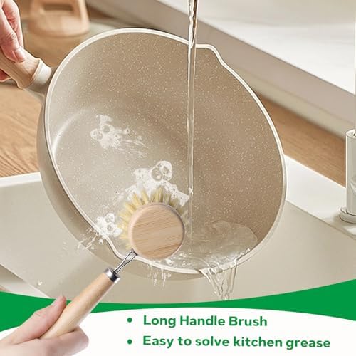 Set de Cepillos de Cocina de Bambú VALENTISE - 5 Piezas, 4 Estropajos y 1 Cabezal de Repuesto, Ideal para Limpiar Ollas, Botellas y Verduras - imagen 4