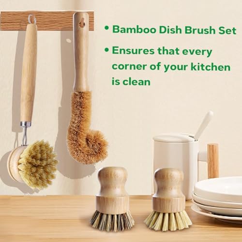 Set de Cepillos de Cocina de Bambú VALENTISE - 5 Piezas, 4 Estropajos y 1 Cabezal de Repuesto, Ideal para Limpiar Ollas, Botellas y Verduras - imagen 6