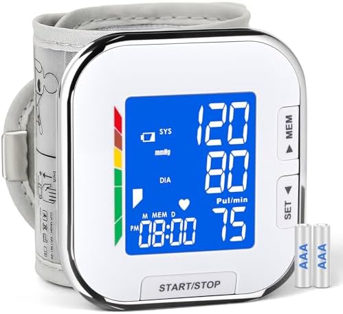 Monitor de Presión Arterial con Manguito Ajustable para Muñeca, Pantalla LCD Retroiluminada, Almacena hasta 60 Lecturas, Incluye Baterías y Funda de - imagen 1