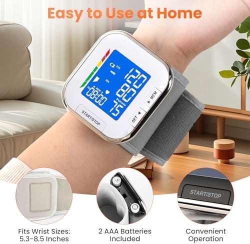 Monitor de Presión Arterial con Manguito Ajustable para Muñeca, Pantalla LCD Retroiluminada, Almacena hasta 60 Lecturas, Incluye Baterías y Funda de - imagen 4