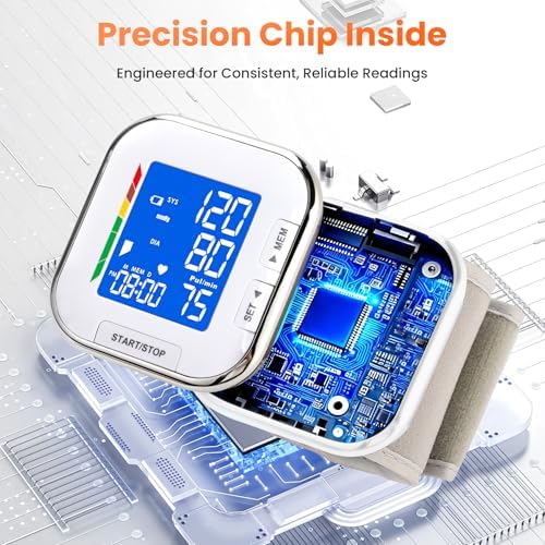 Monitor de Presión Arterial con Manguito Ajustable para Muñeca, Pantalla LCD Retroiluminada, Almacena hasta 60 Lecturas, Incluye Baterías y Funda de - imagen 6