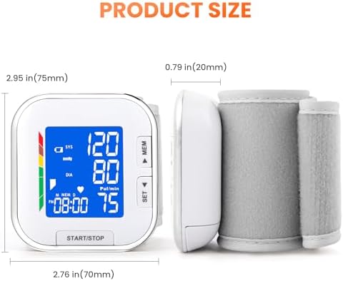 Monitor de Presión Arterial con Manguito Ajustable para Muñeca, Pantalla LCD Retroiluminada, Almacena hasta 60 Lecturas, Incluye Baterías y Funda de - imagen 8