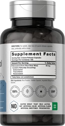 Suplemento Horbäach Policosanol 40mg | 200 Cápsulas | Libre de OGM y Gluten - imagen 2