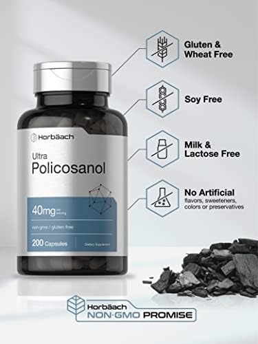 Suplemento Horbäach Policosanol 40mg | 200 Cápsulas | Libre de OGM y Gluten - imagen 4