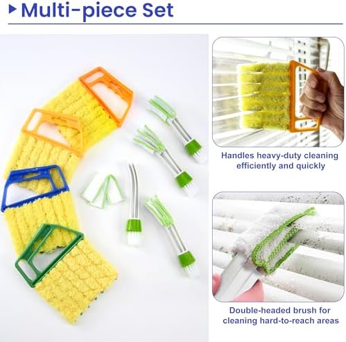 Herramienta Limpiadora de Persianas - 4 Pzs con 7 Dedos, Limpiador de Ventanas Anticaída y 4 Pzs para Ventilación, Microfibra de Alta Densidad y - imagen 4