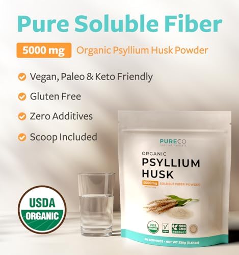 Polvo de Psyllium Orgánico Certificado - Fibra de Psyllium Finamente Molida para Hornear, Batidos y Más - Vegano, Sin Gluten, No OGM y Sin Rellenos - imagen 2