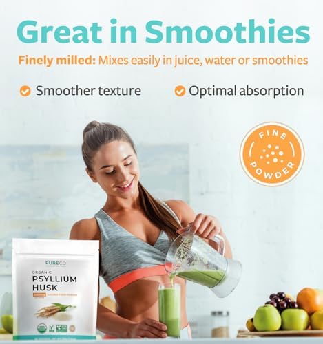 Polvo de Psyllium Orgánico Certificado - Fibra de Psyllium Finamente Molida para Hornear, Batidos y Más - Vegano, Sin Gluten, No OGM y Sin Rellenos - imagen 3
