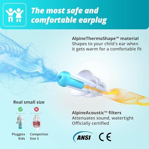 Tapones para oídos Alpine Pluggies para niños con canales auditivos pequeños – Reducción de ruido para niños de 5 a 12 años – Protección auditiva - imagen 5