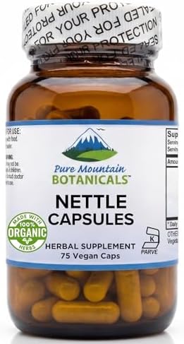 Cápsulas de Hoja de Ortiga Pura de Montaña Botanicals - Suplemento Orgánico de 500mg - 75 Cápsulas Veganas Kosher - Sin OGM y Sin Gluten - imagen 1