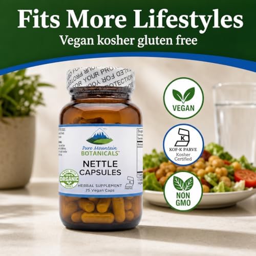 Cápsulas de Hoja de Ortiga Pura de Montaña Botanicals - Suplemento Orgánico de 500mg - 75 Cápsulas Veganas Kosher - Sin OGM y Sin Gluten - imagen 5