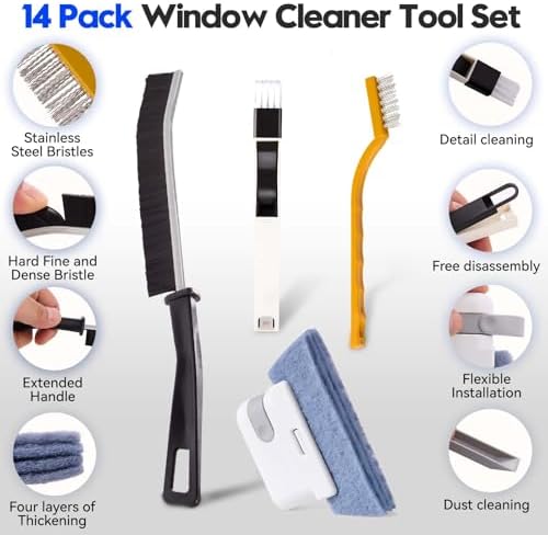 Juego de Herramientas para Limpiar Rieles de Ventana, Kit de 14 Piezas para Cepillos de Limpieza de Ranuras para Puertas Corredizas, Sills, Azulejos, - imagen 2