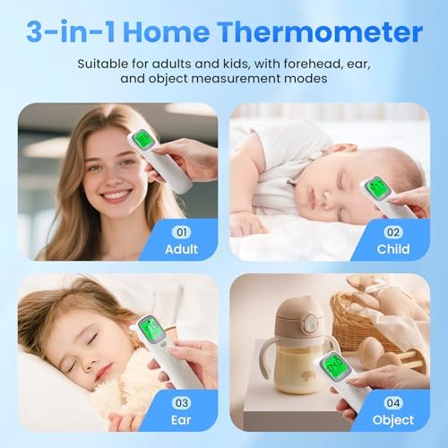 Termómetro Digital 3 en 1 para Oídos y Frente para Adultos y Niños, Termómetro de Bebé Preciso con Alarma de Fiebre, Pantalla LCD, Modo Silencioso y - imagen 5