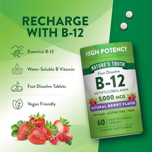 Vitamina B12 5000 mcg de Nature's Truth | 60 Tabletas | Sabor Natural a Bayas, Disolución Rápida | Suplemento Vegano, No GMO y Sin Gluten - imagen 5