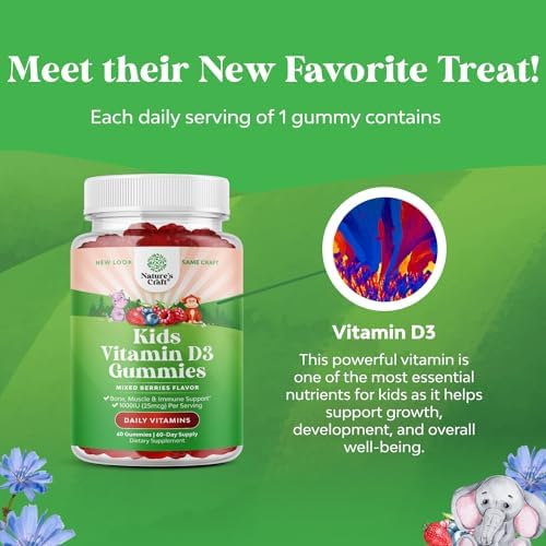 Gomitas Masticables de Vitamina D para Niños - 1000 IU por Porción - Suplemento de Sabor Berries para Inmunidad y Salud Ósea - Sin Gelatina - 60 - imagen 3