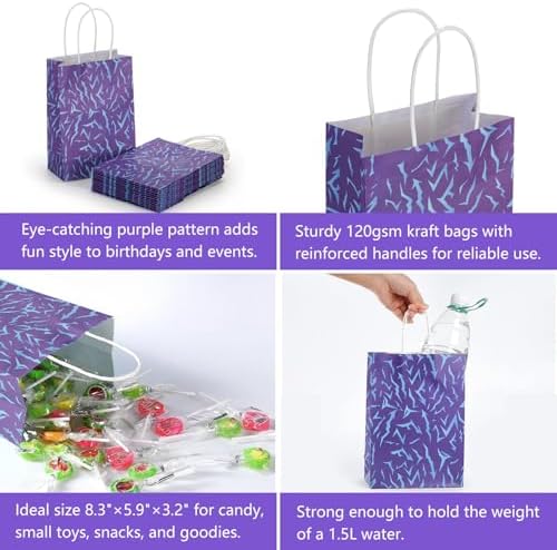 Bolsas de Fiesta Zhoeybubi 12 Piezas, Diseño de Energía Demoníaca Púrpura, Bolsas de Regalo de Papel Kraft para Cumpleaños de Niñas - imagen 3