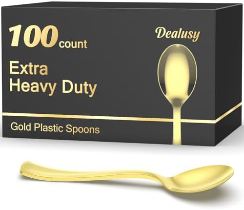 Cucharas Desechables de Plástico Doradas Dealusy, 100 Piezas, Resistentes al Calor, Sin BPA, Duraderas para Fiestas y Eventos - imagen 1