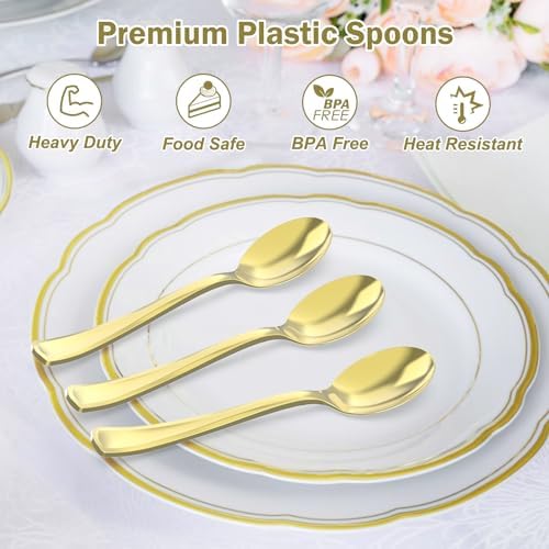 Cucharas Desechables de Plástico Doradas Dealusy, 100 Piezas, Resistentes al Calor, Sin BPA, Duraderas para Fiestas y Eventos - imagen 3