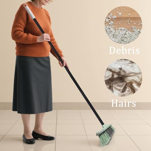Escoba Interior de Cerdas Suaves - Ideal para Barrer Pelo de Mascotas, Limpieza de Pisos de Madera, Azulejo y Decks (Verde) - imagen 3