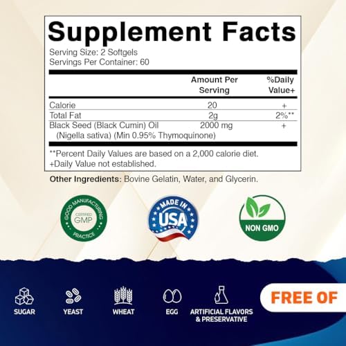 Aceite de Semilla de Comino Negro Vitamatic 2000 mg por Porción, Aceite de Nigella Sativa Prensado en Frío, Softgels de Alta Potencia para Bienestar - imagen 2