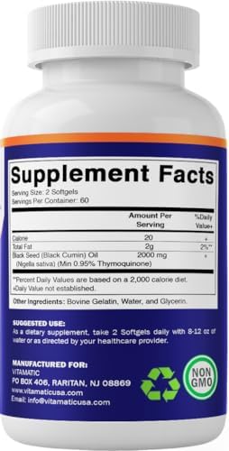 Aceite de Semilla de Comino Negro Vitamatic 2000 mg por Porción, Aceite de Nigella Sativa Prensado en Frío, Softgels de Alta Potencia para Bienestar - imagen 8