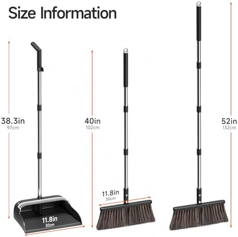 Juego de Escoba y Recogedor CTIME, con Cabezal Extra y Mango Ajustable de 52, Recogedor con Dientes para Limpiar Pelo de Mascota, Ideal para Hogar, - imagen 2