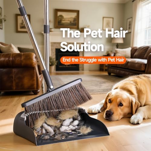 Juego de Escoba y Recogedor CTIME, con Cabezal Extra y Mango Ajustable de 52, Recogedor con Dientes para Limpiar Pelo de Mascota, Ideal para Hogar, - imagen 3