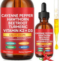 Gotas de Pimienta de Cayena Orgánica, Suplemento Saludable con Cúrcuma, Vitamina K2 y D3, Vegano - 2 Fl Oz - imagen 1