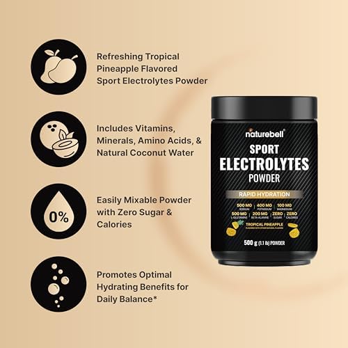 Polvo de Electrolitos Deportivos Sin Azúcar, 500g (52 Porciones) | Mezcla de Bebida Hidratante con Sodio, Potasio, Magnesio, L-Glutamina, Beta - imagen 3