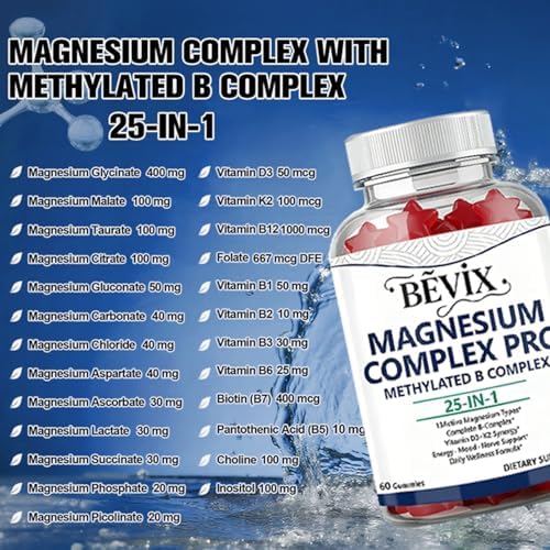 Gomitas BEVIX Complejo de Magnesio con B Complejo Metilado, 60 gomitas para Relajación, Energía y Nervios - imagen 3