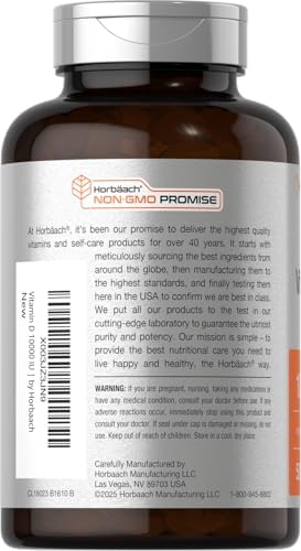 Horbäach Vitamina D3 10000 UI | 500 Cápsulas Blandas | Suplemento Sin OGM y Libre de Gluten | Tamaño Económico | 250mcg | Fórmula de Alta Potencia - imagen 3