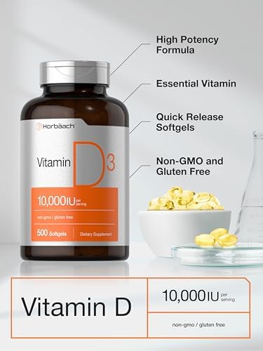 Horbäach Vitamina D3 10000 UI | 500 Cápsulas Blandas | Suplemento Sin OGM y Libre de Gluten | Tamaño Económico | 250mcg | Fórmula de Alta Potencia - imagen 4