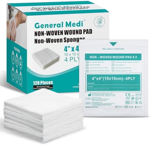Esponjas de Gasa Estériles General Medi, 4 x 4 - Paquetes Individuales de Esponjas Absorbentes para Heridas Menores, Cortes y Quemaduras (60 - imagen 1